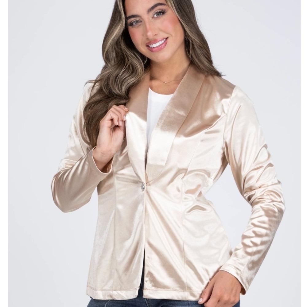 Rose Gold Satin Shawl Collar Single Button Blazer 2X NWT Formal Work Preppy Fem - Picture 1 of 5